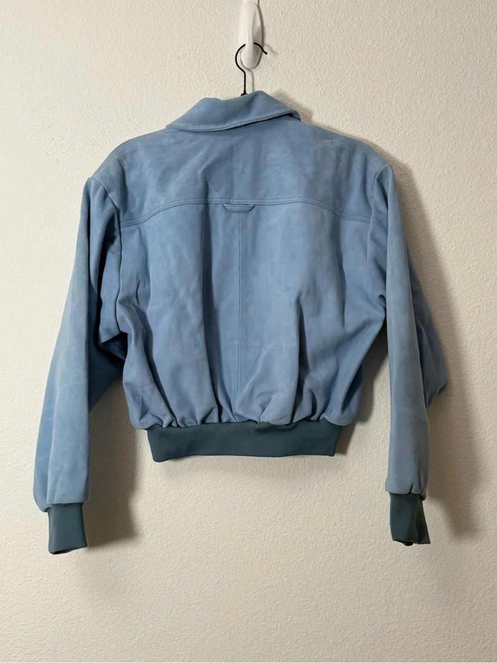 Helsa The Suede Zip Bomber Jacket Faded Denim Blue Leather XS Revolve